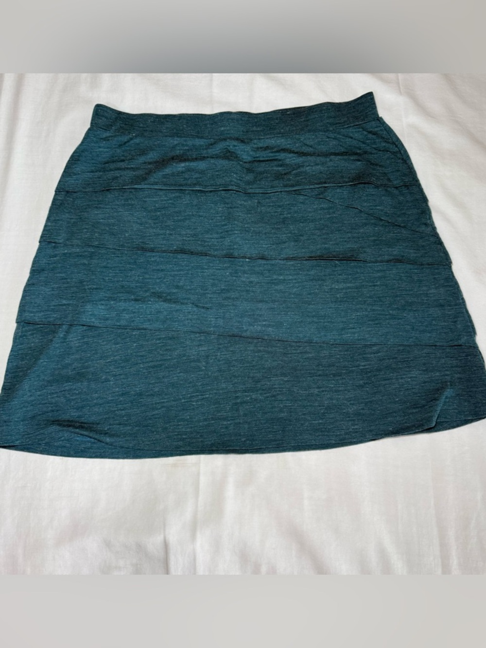 Prana Large Skirt Wool Blend Dark Teal Layered Tiered Look Knit Stretch Waist